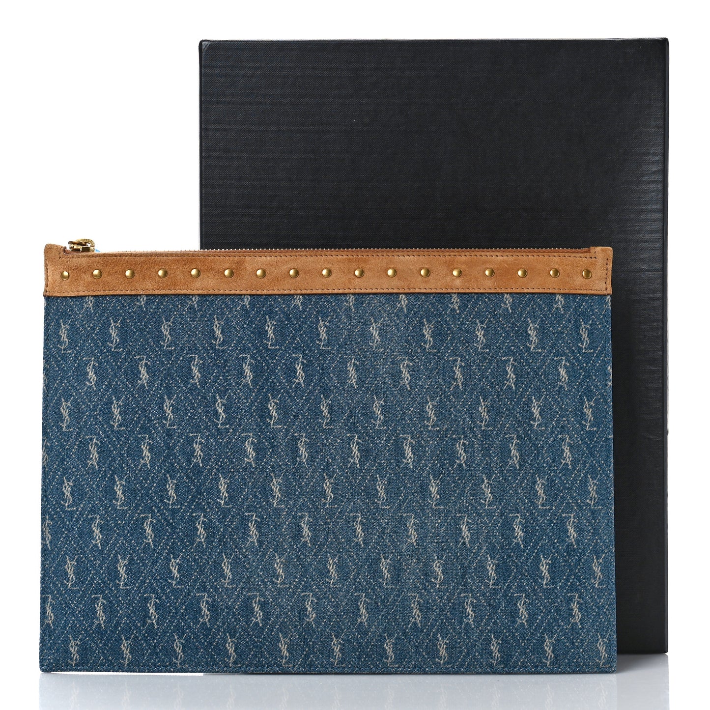Denim Suede All-Over Monogram Pouch Blue