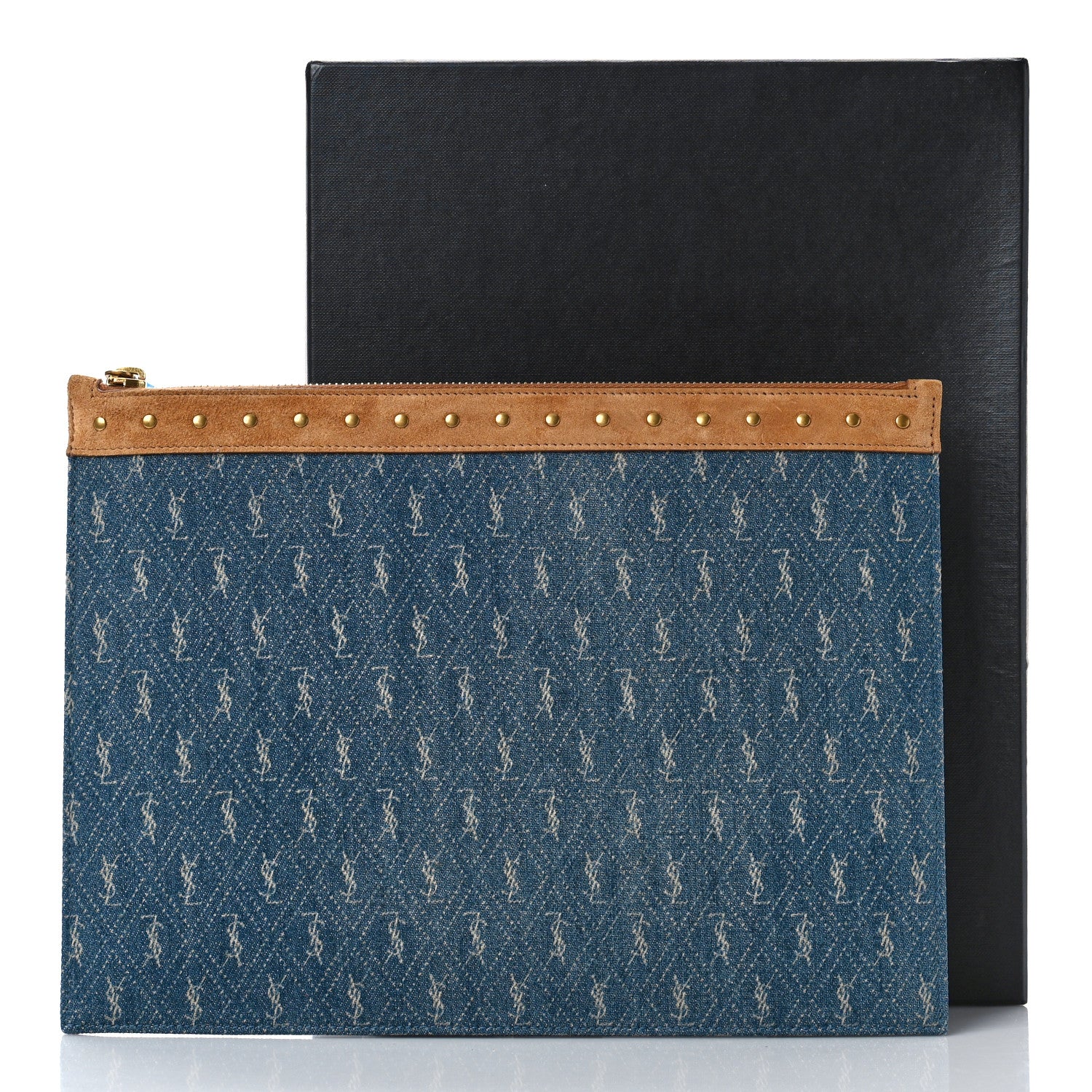 Saint Laurent Denim Suede All-Over Monogram Pouch Blue 9 of 9