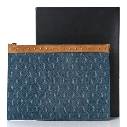 Saint Laurent Denim Suede All-Over Monogram Pouch Blue 9 of 9