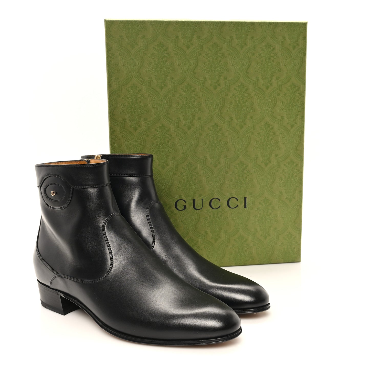 New Waxed Calfskin Mens Adel GG Ankle Boots 9 Black