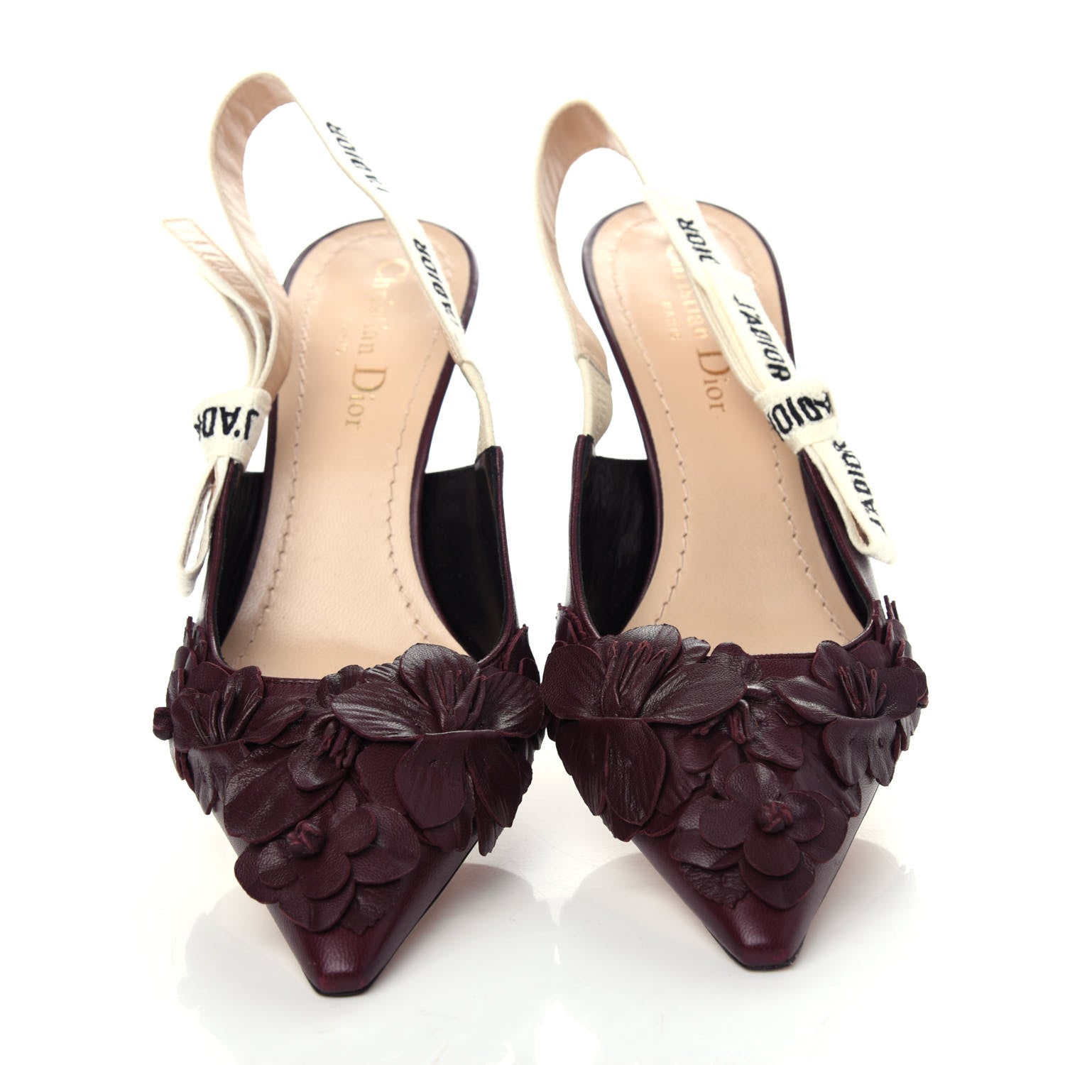 Christian Dior Lambskin Ribbon Flower Embroidered J'Adoir Slingback 65mm Pumps 37 Rouge Black 5 of 10