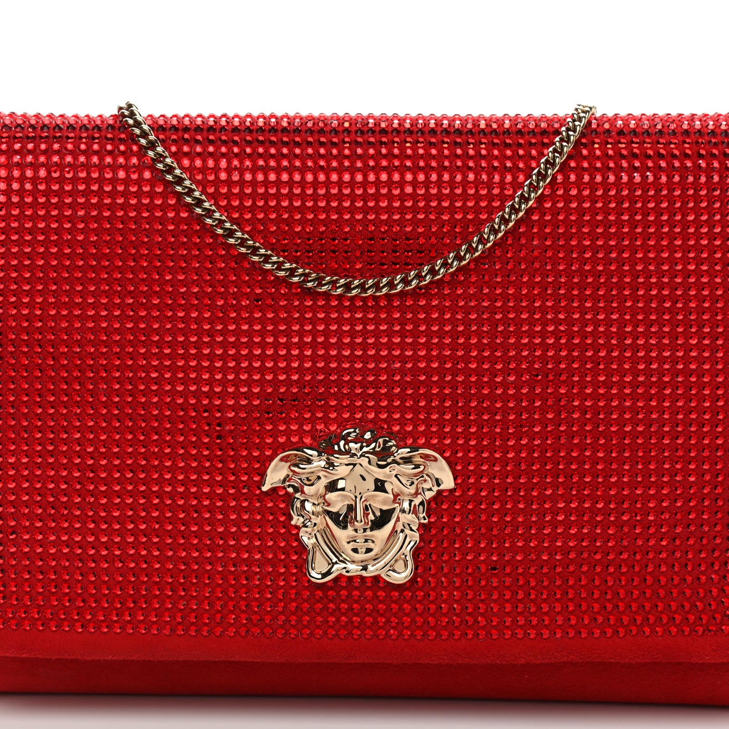 Suede Palazzo Crystal Chain Evening Bag Red