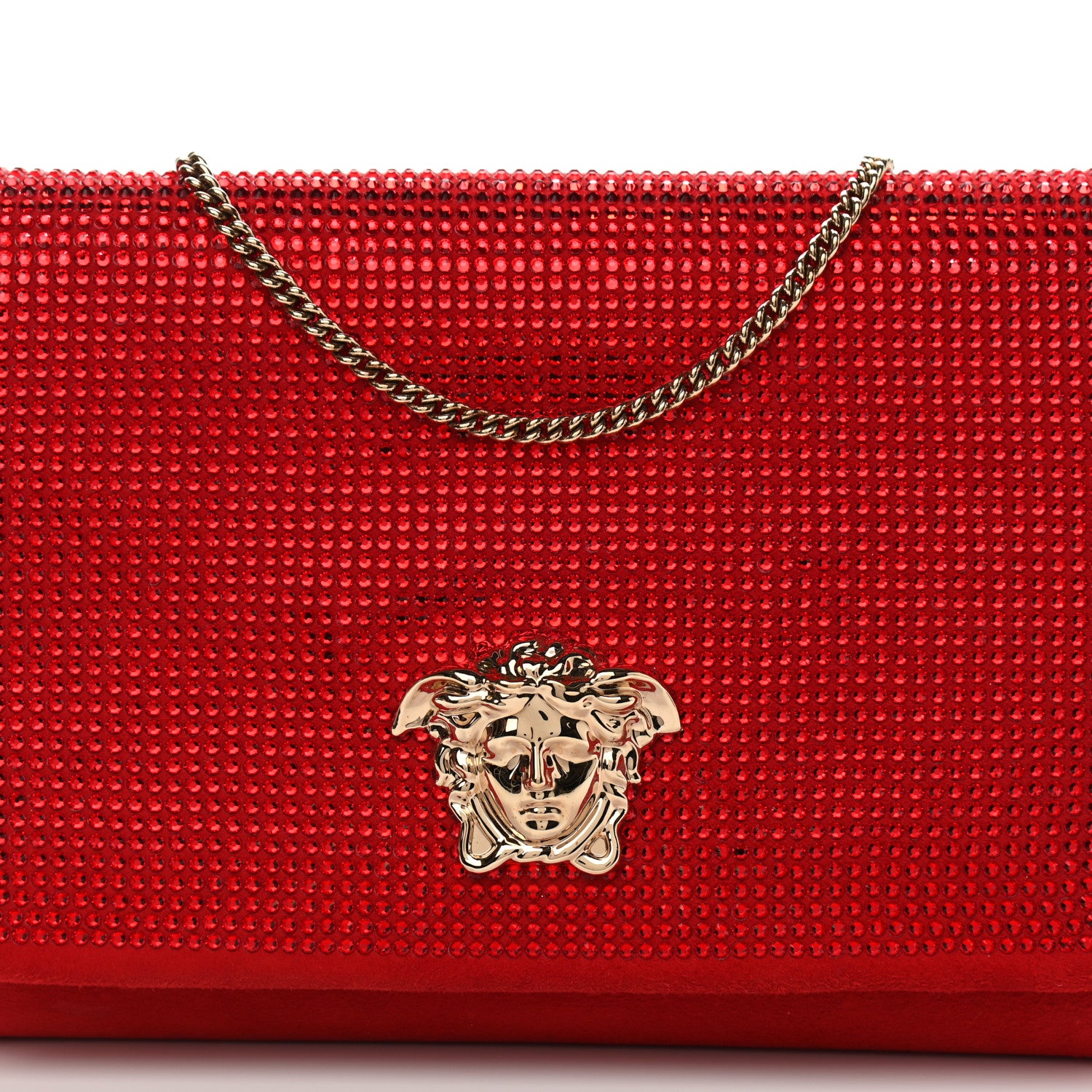 Versace Suede Palazzo Crystal Chain Evening Bag Red 8 of 11