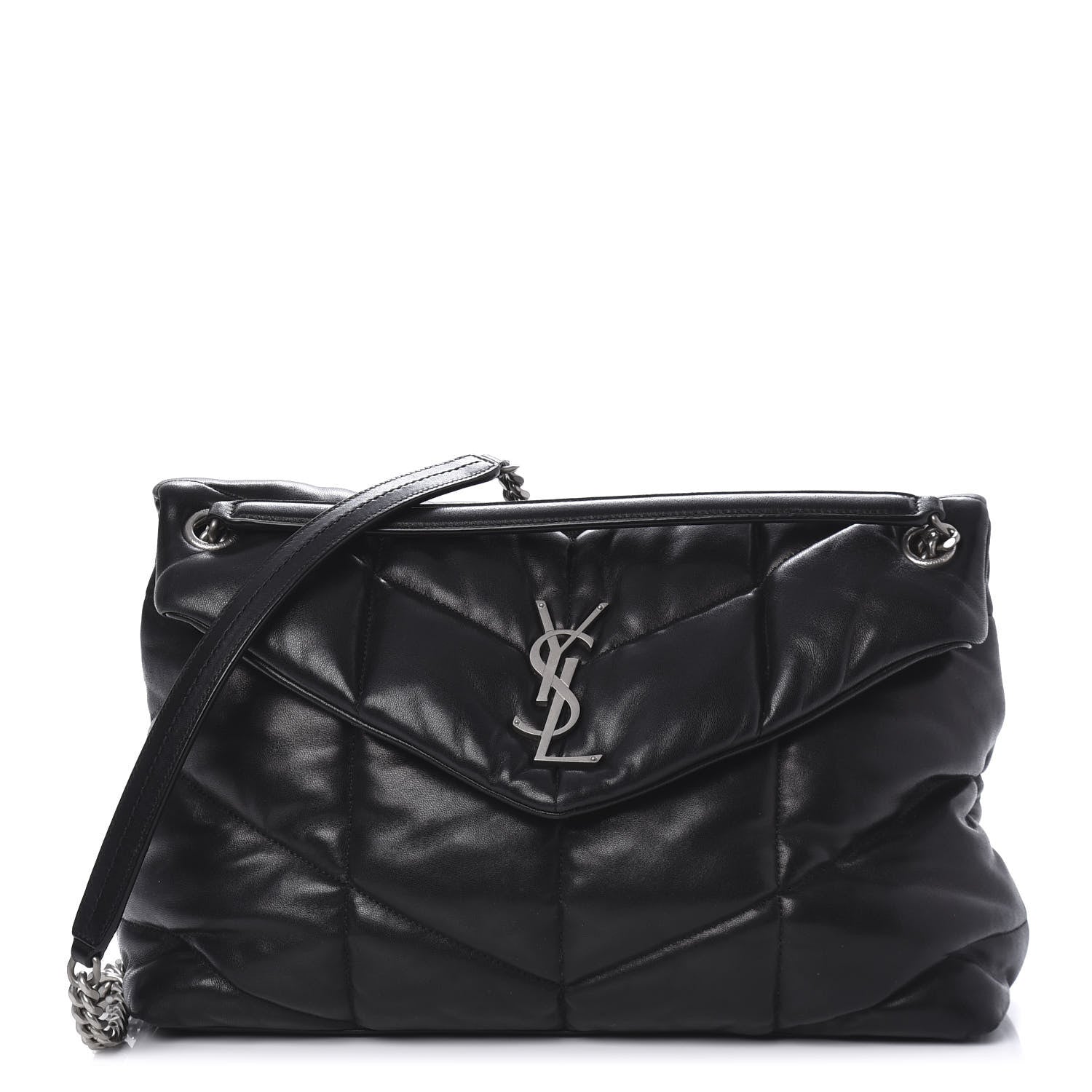 Saint Laurent Lambskin Quilted Medium Loulou Puffer Monogram Chain Satchel Black 1 of 9