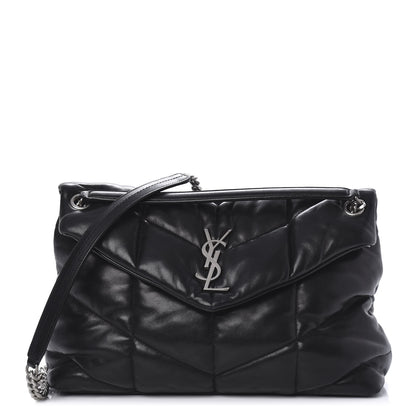 Saint Laurent Lambskin Quilted Medium Loulou Puffer Monogram Chain Satchel Black 1 of 9