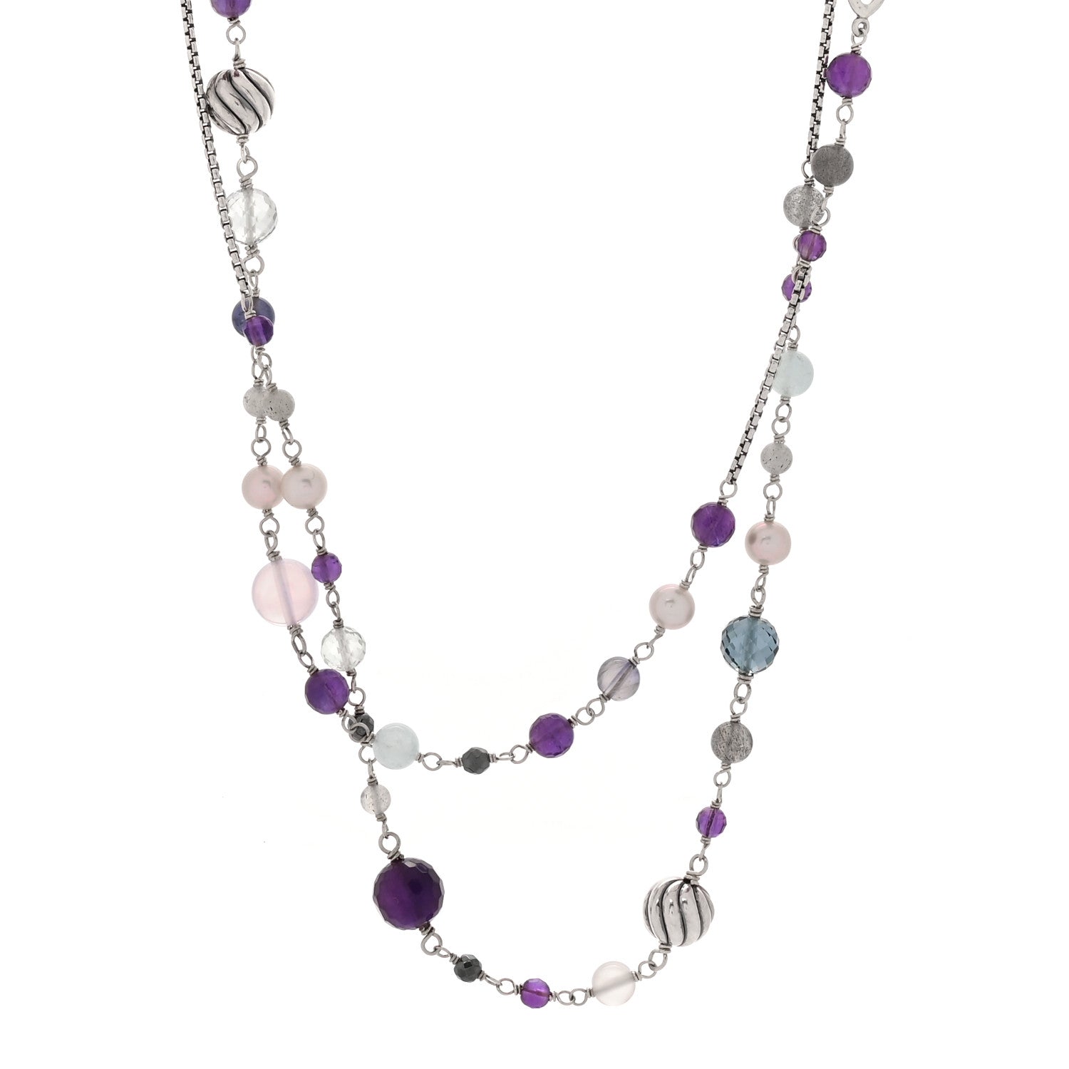 David Yurman Sterling Silver Multi Gemstone Elements Station Necklace 1 of 4