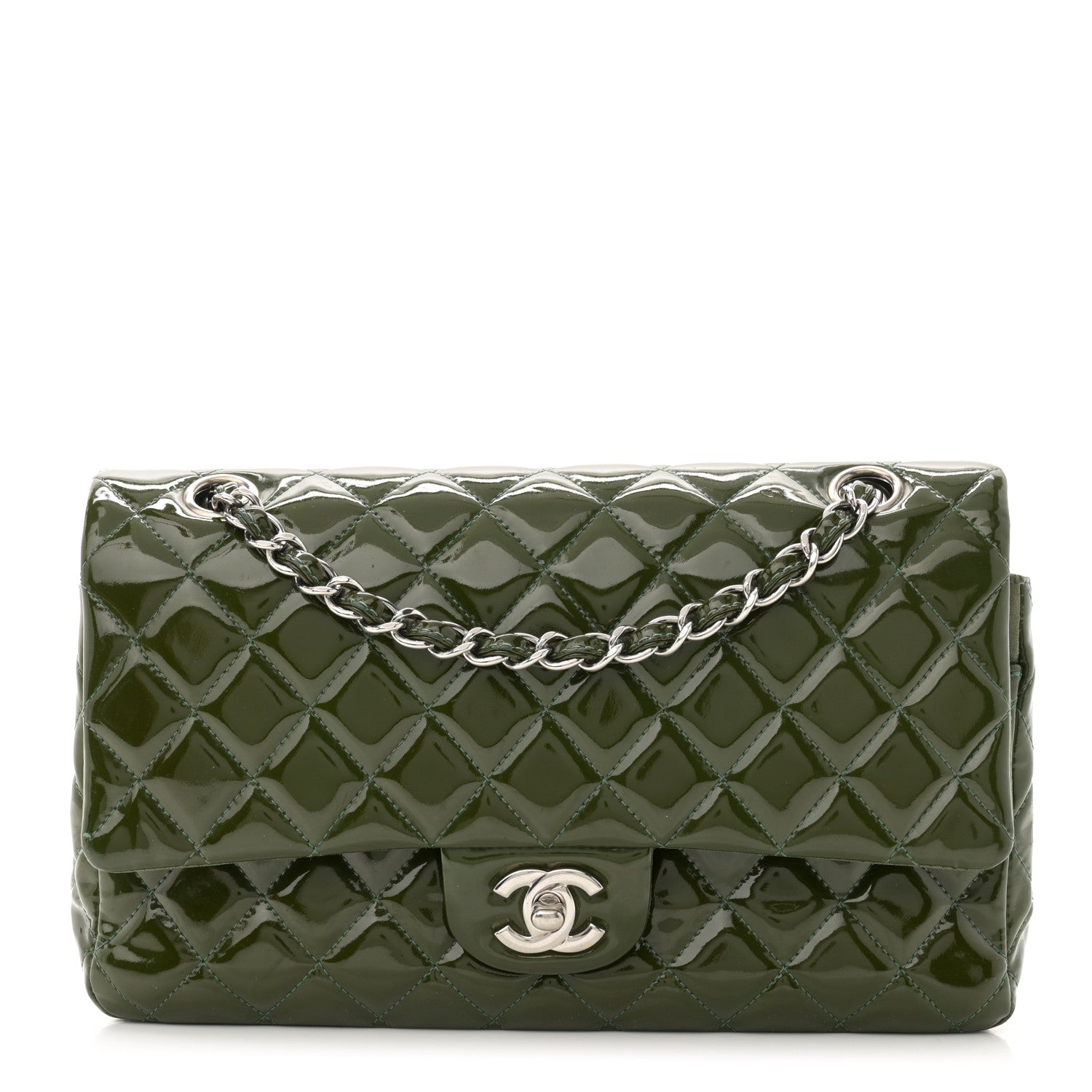 Chanel Patent Calfskin Quilted Medium Double Flap Green 1 of 12
