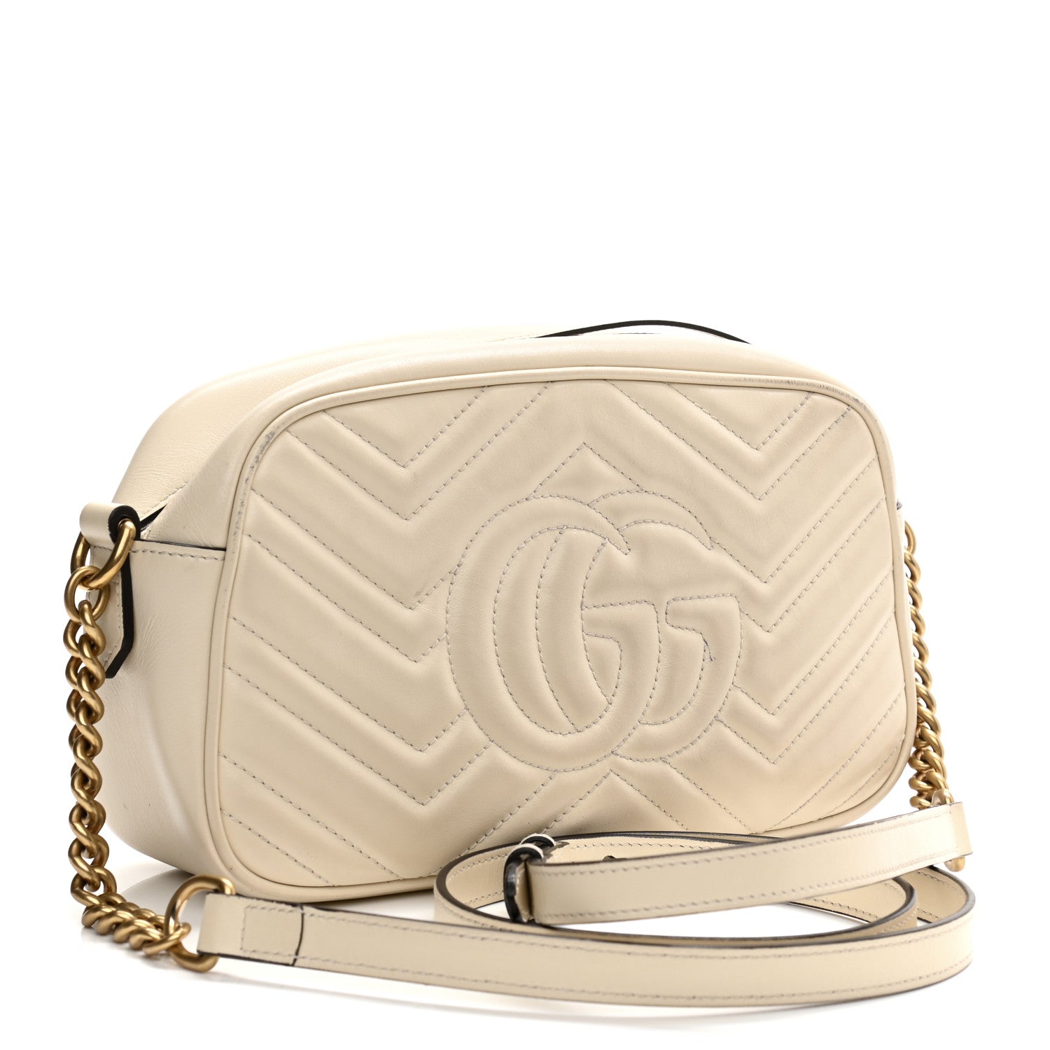 Gucci Calfskin Matelasse Small GG Marmont Chain Shoulder Bag White 3 of 12