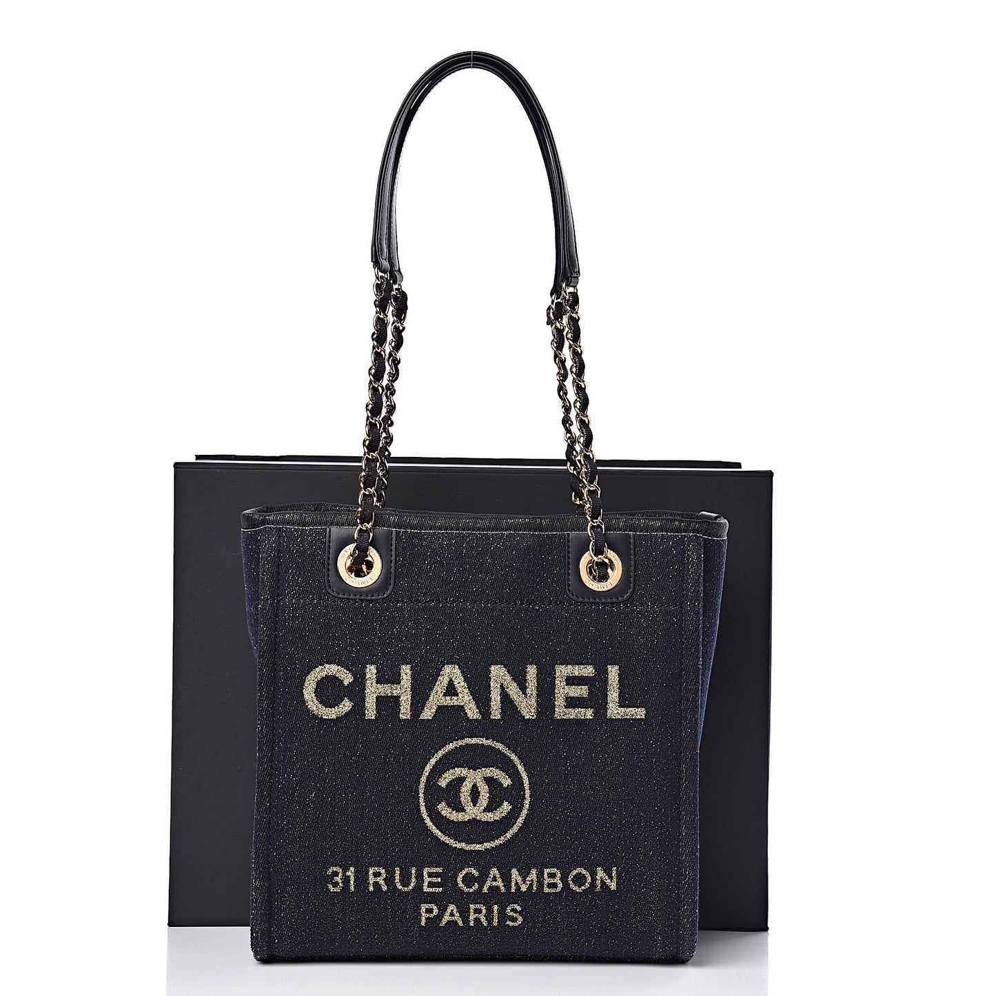 Lurex Canvas Mini Deauville Tote Navy Blue Gold