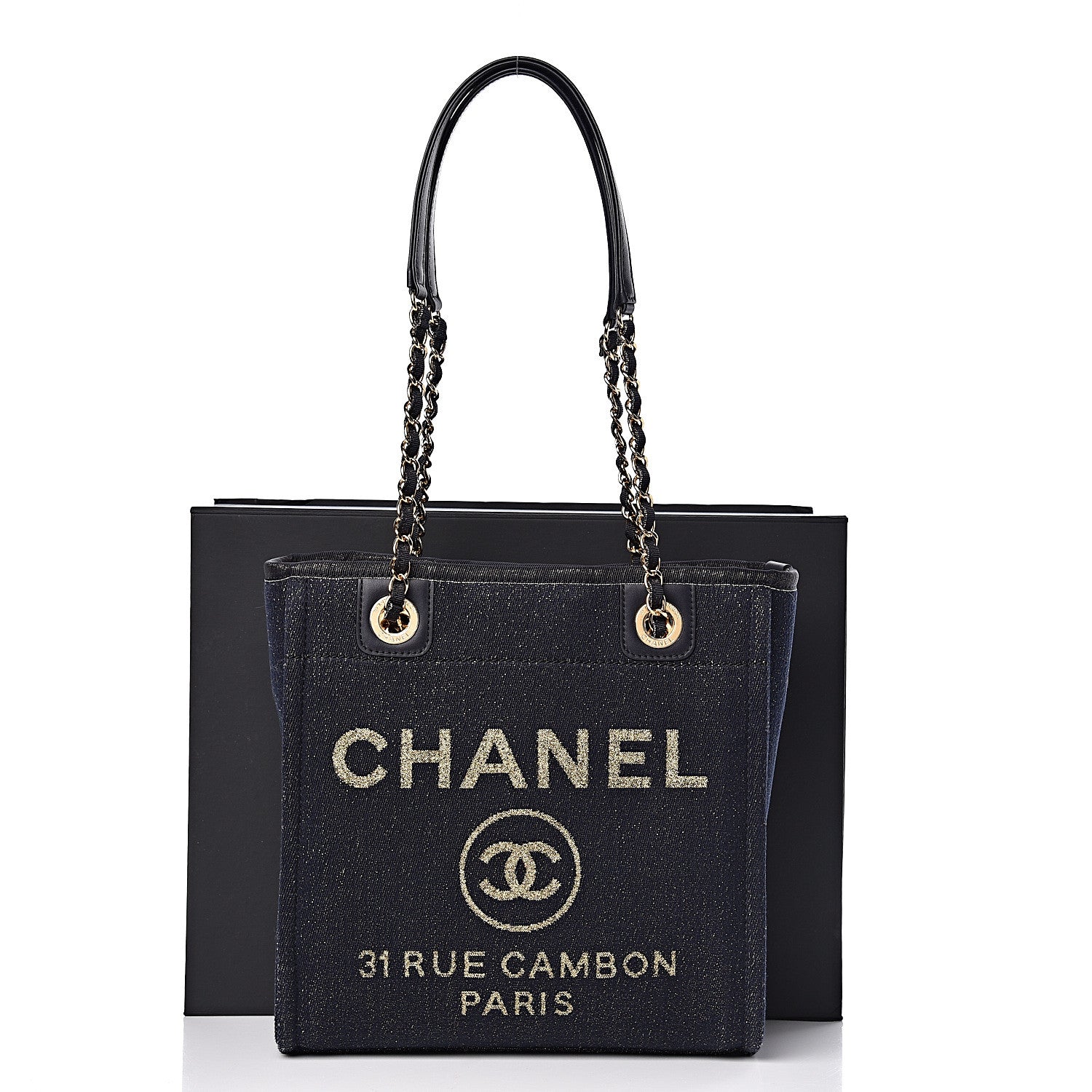 Chanel Lurex Canvas Mini Deauville Tote Navy Blue Gold 11 of 11