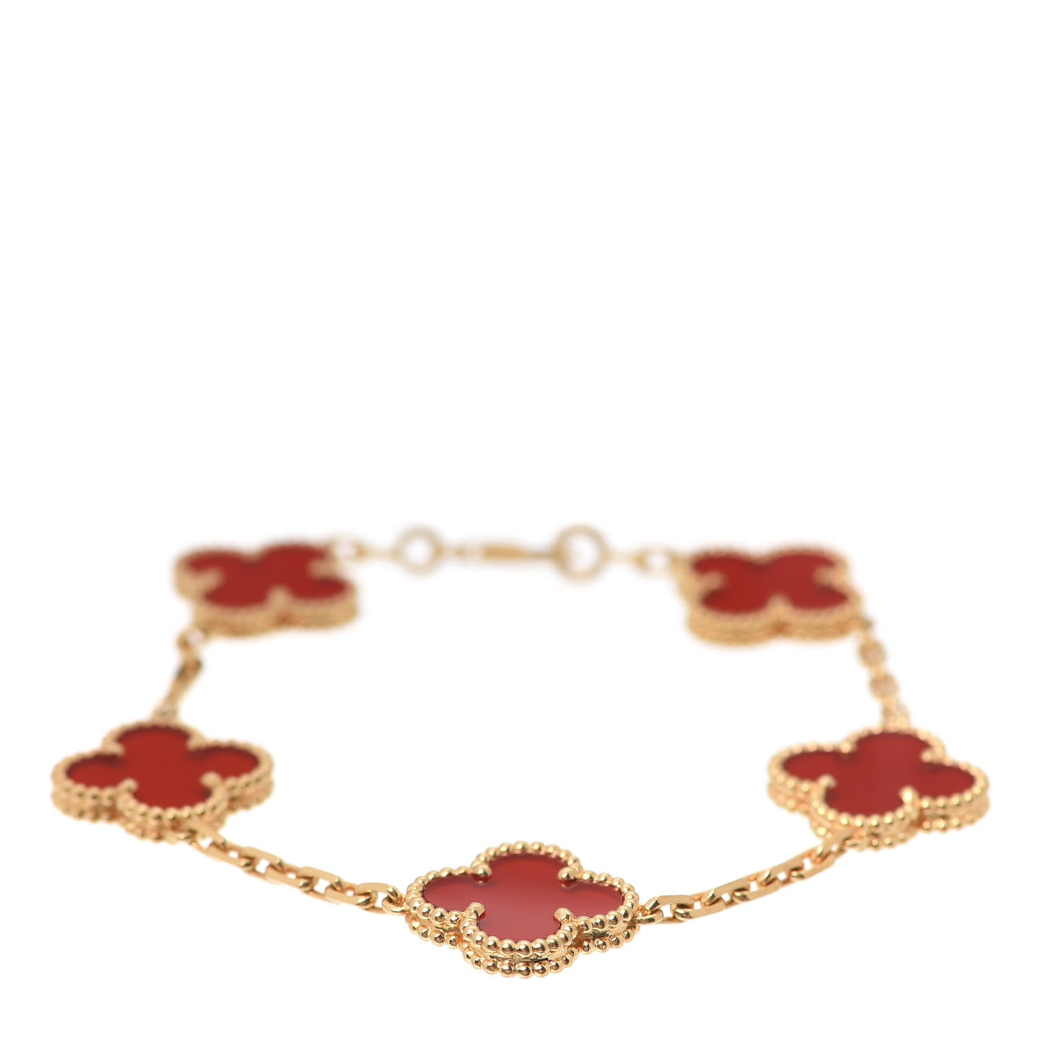 Van Cleef & Arpels 18K Yellow Gold Carnelian 5 Motifs Vintage Alhambra Bracelet 1 of 5