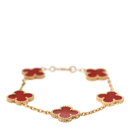 Van Cleef & Arpels 18K Yellow Gold Carnelian 5 Motifs Vintage Alhambra Bracelet 1 of 5