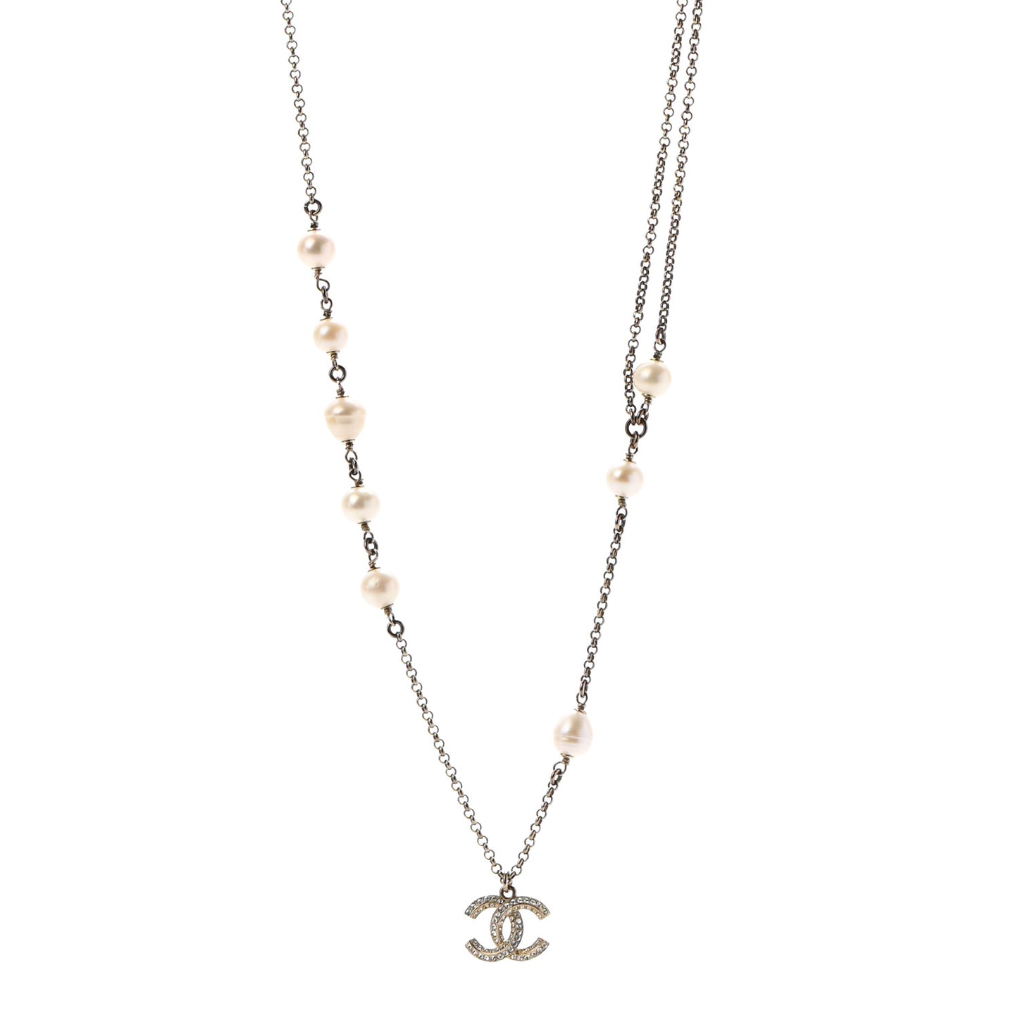 Strass Crystal Pearl Beaded CC Short Necklace