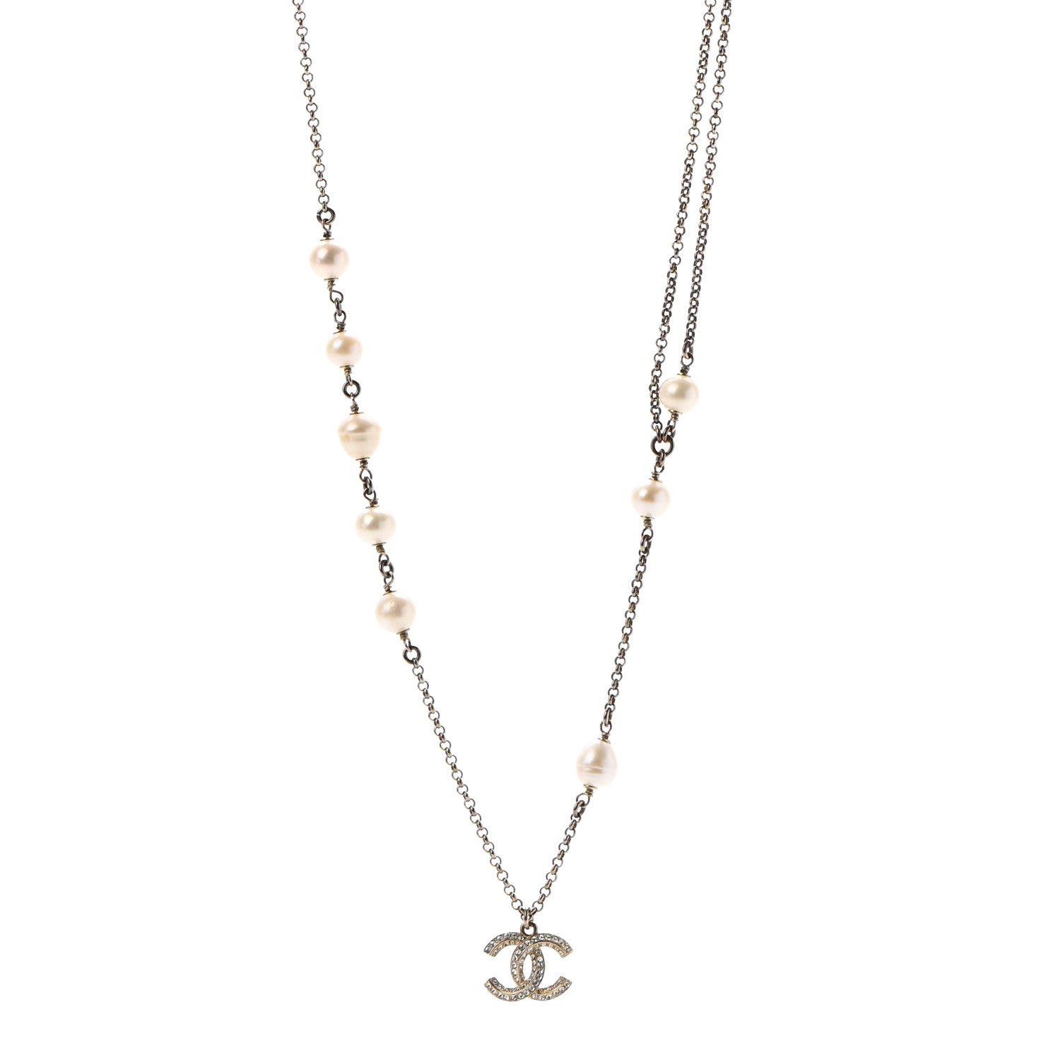 Chanel Strass Crystal Pearl Beaded CC Short Necklace 1 of 5