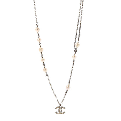 Chanel Strass Crystal Pearl Beaded CC Short Necklace 1 of 5