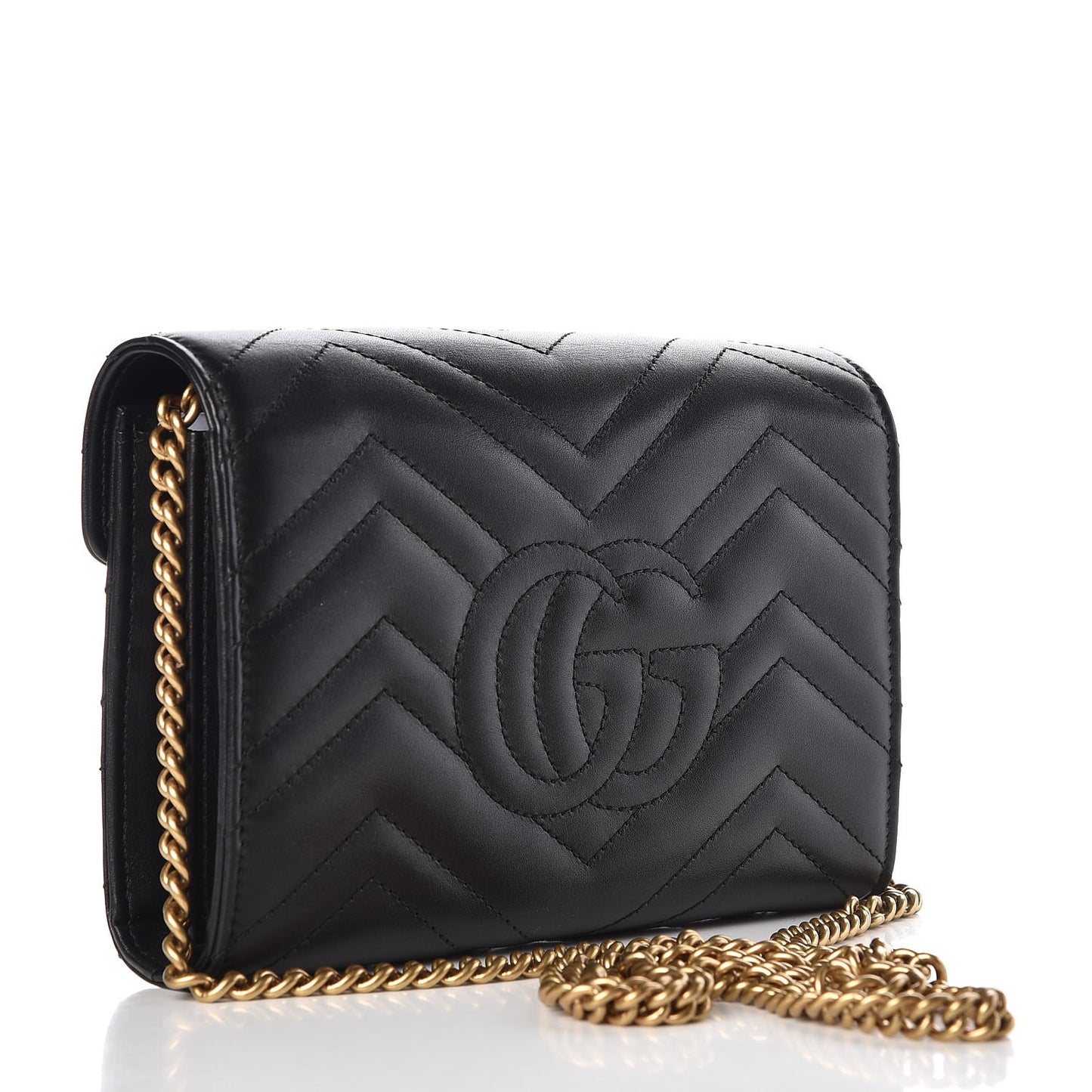 Calfskin Matelasse GG Marmont Chain Wallet Black