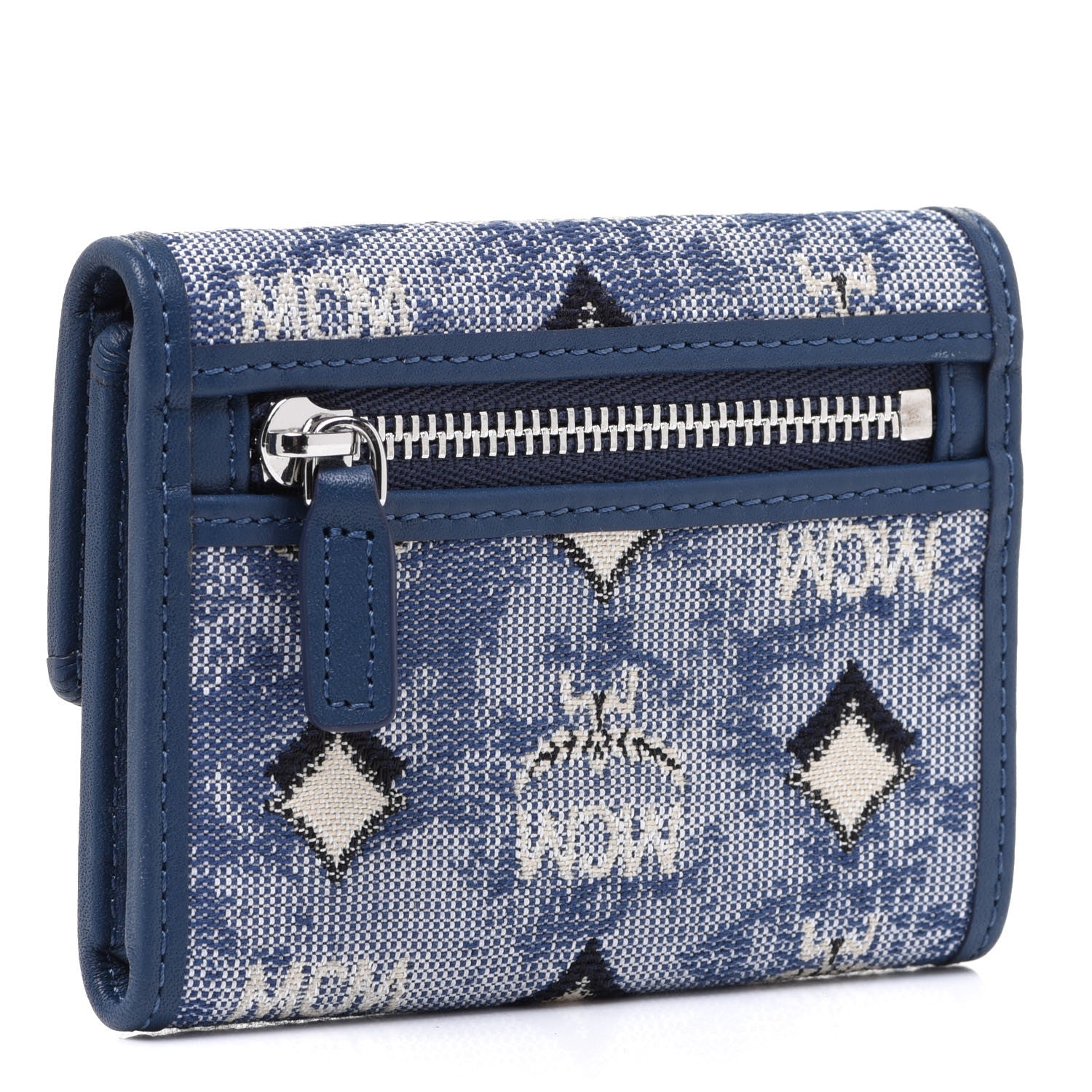 MCM Vintage Jacquard Monogram Mini Tri-Fold Wallet Blue 3 of 7