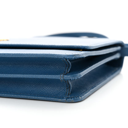 Prada Saffiano Metal Flap Wallet With Strap Cobalto 10 of 14
