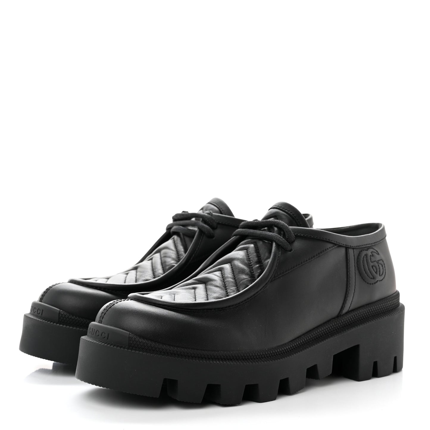 Calfskin Nappa Matelasse Lug Sole Derby Loafers 36.5 Black