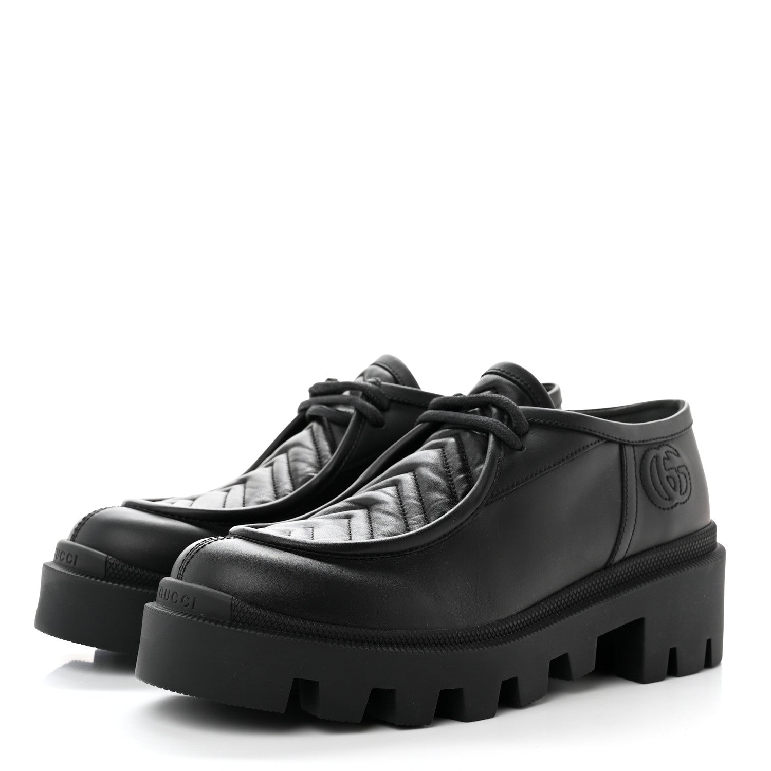 Gucci Calfskin Nappa Matelasse Lug Sole Derby Loafers 36.5 Black 3 of 8