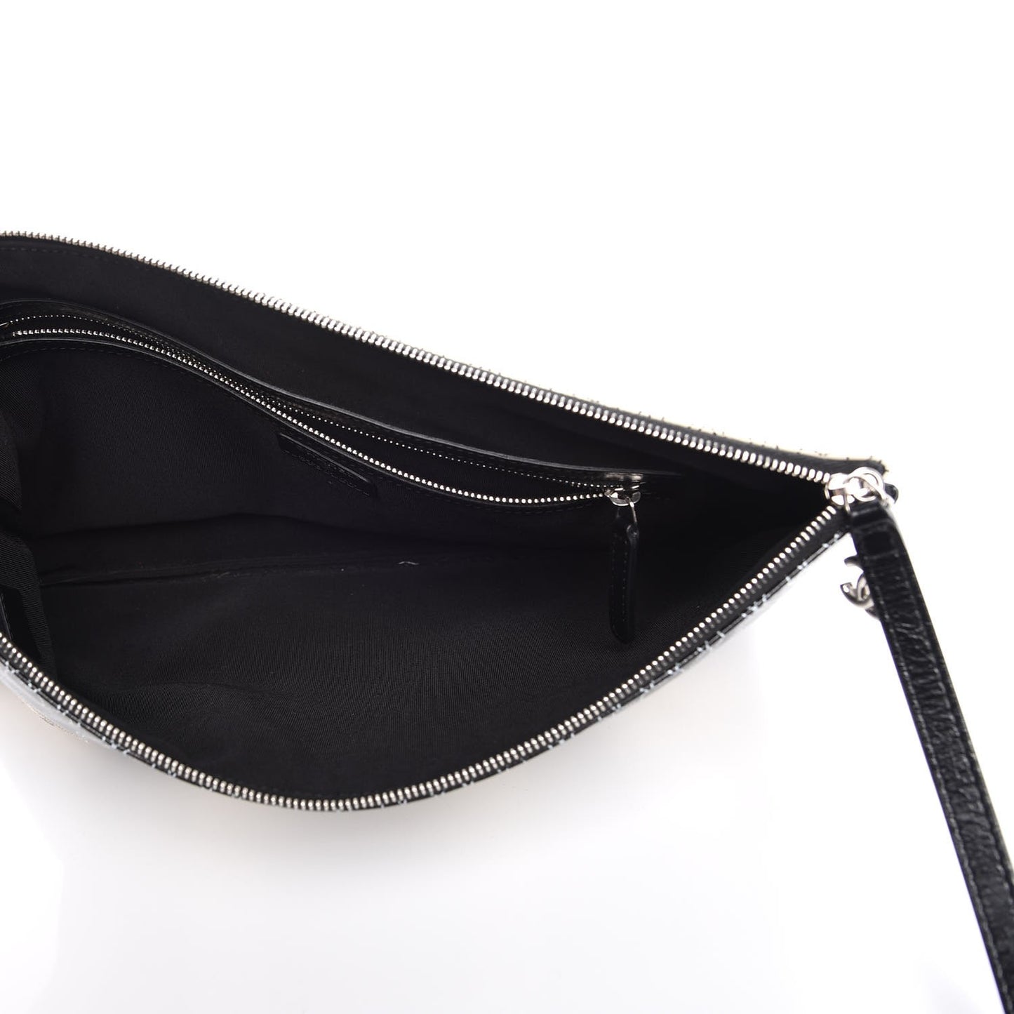 Coated Canvas Camellia Printed Pouch Black Beige