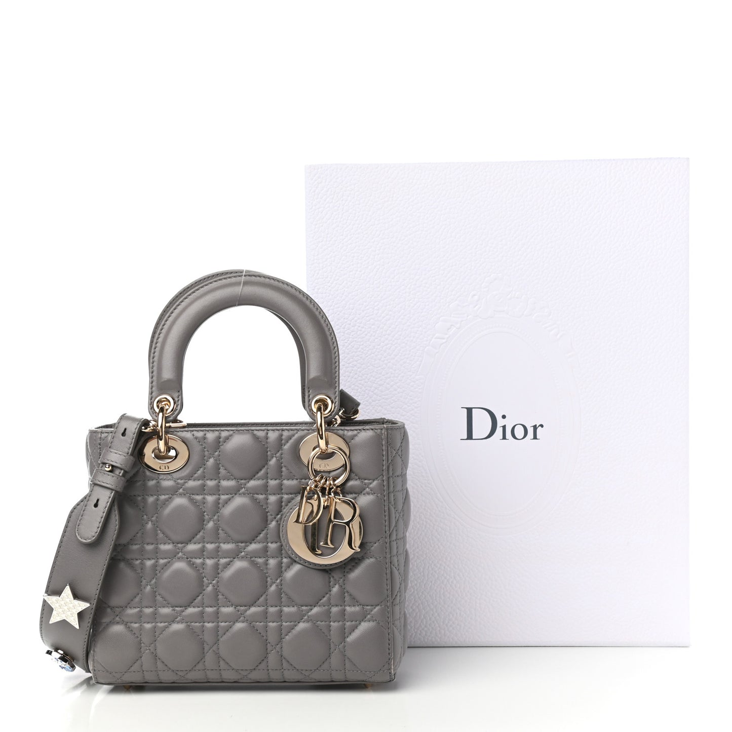 Lambskin Cannage Small Lucky Badges My Lady Dior Grey