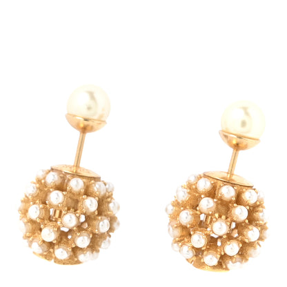 Christian Dior Pearl Crystal Tribal CD Earrings Gold 1 of 6