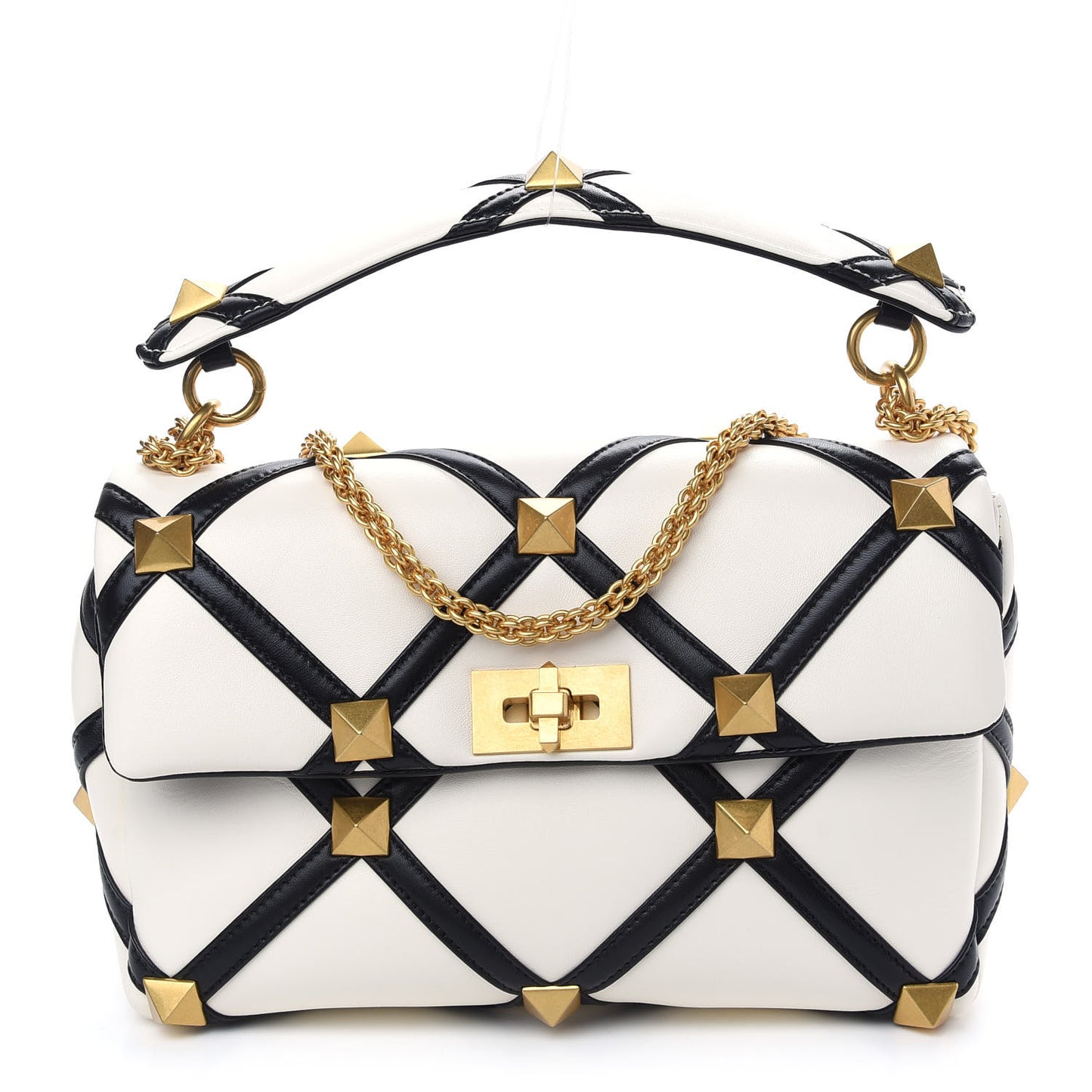 Nappa Large Roman Stud Shoulder Bag Ivory Black