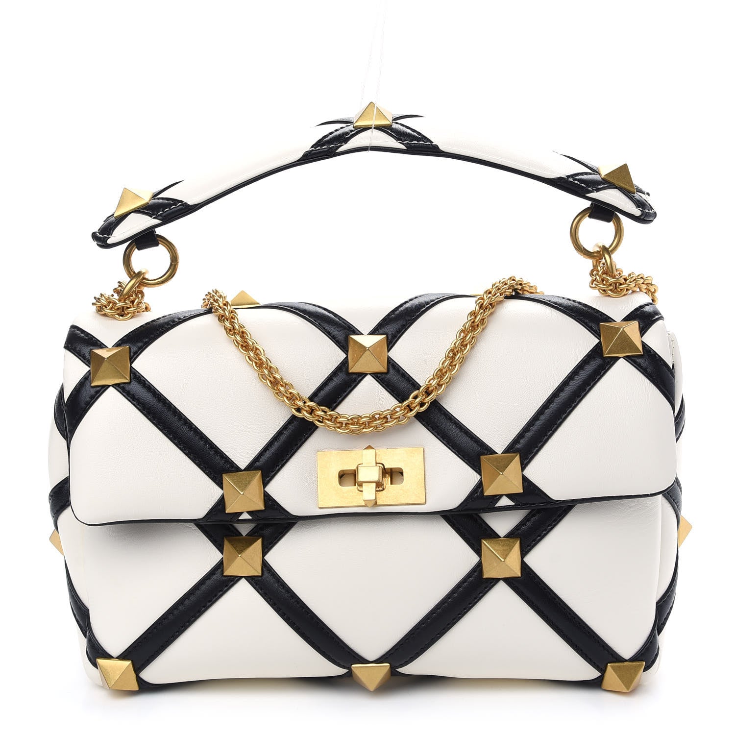 Valentino Garavani Nappa Large Roman Stud Shoulder Bag Ivory Black 1 of 8