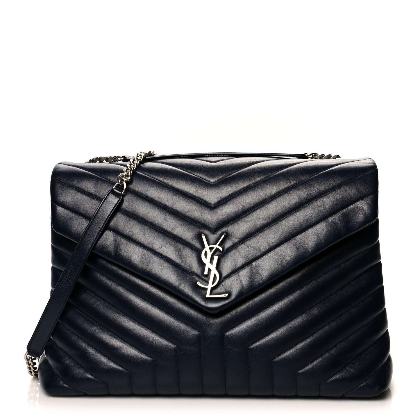 Calfskin Y Quilted Monogram Large Loulou Chain Satchel Blue