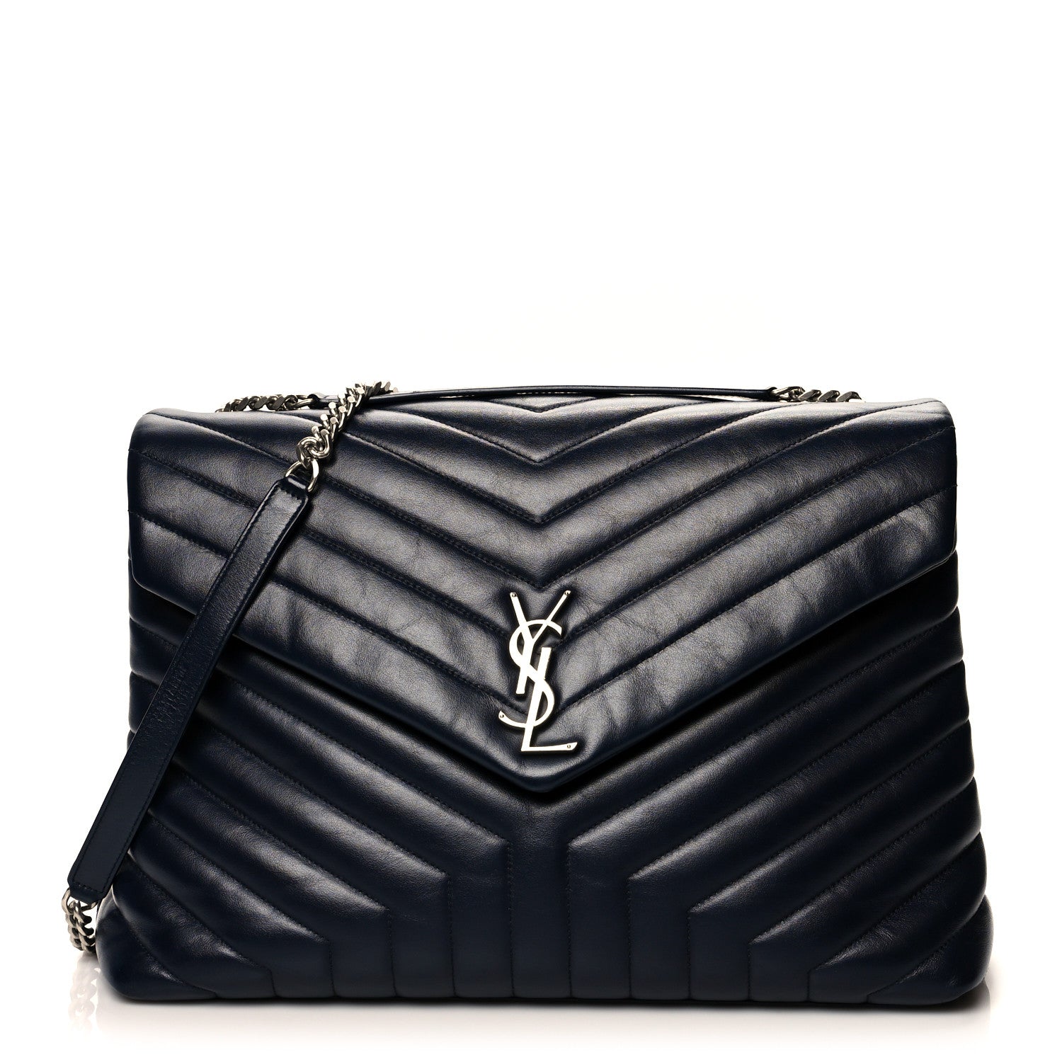 Saint Laurent Calfskin Y Quilted Monogram Large Loulou Chain Satchel Blue 1 of 12