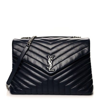 Saint Laurent Calfskin Y Quilted Monogram Large Loulou Chain Satchel Blue 1 of 12