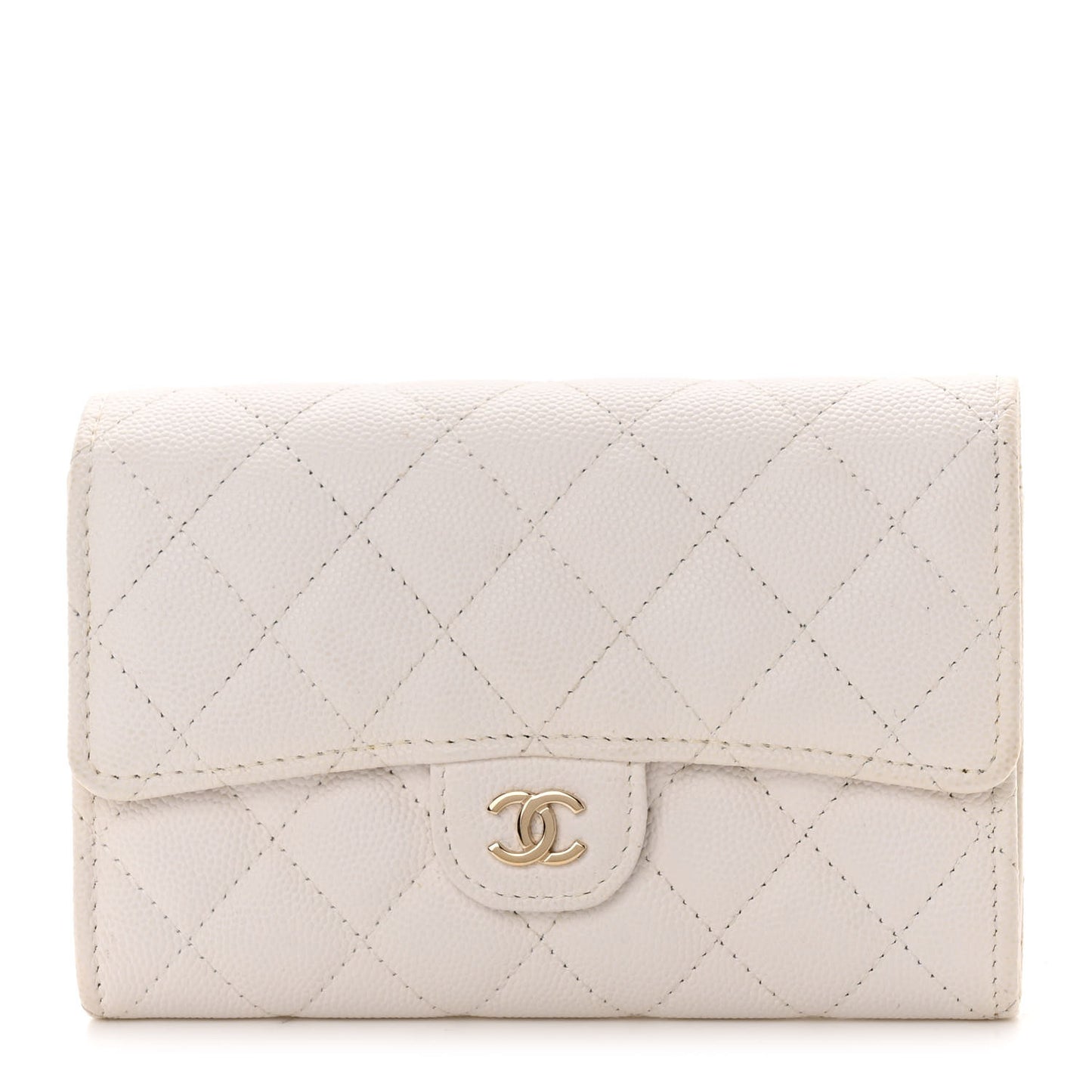 Caviar Quilted Medium Flap Wallet White