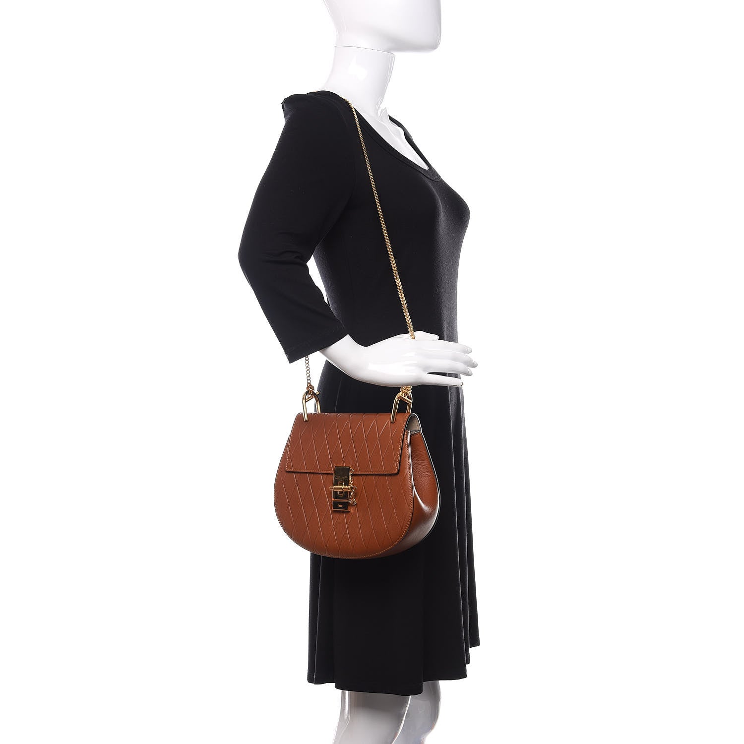 Chloe Lambskin Diamond Embossed Drew Shoulder Bag Caramel 2 of 10