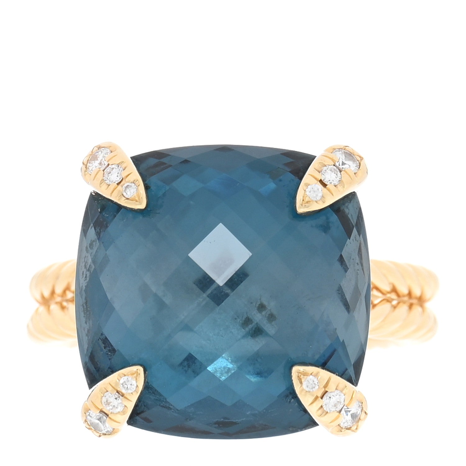 David Yurman 18K Yellow Gold Diamond Hampton Blue Topaz 11mm Chatelaine Ring 52 6 1 of 4