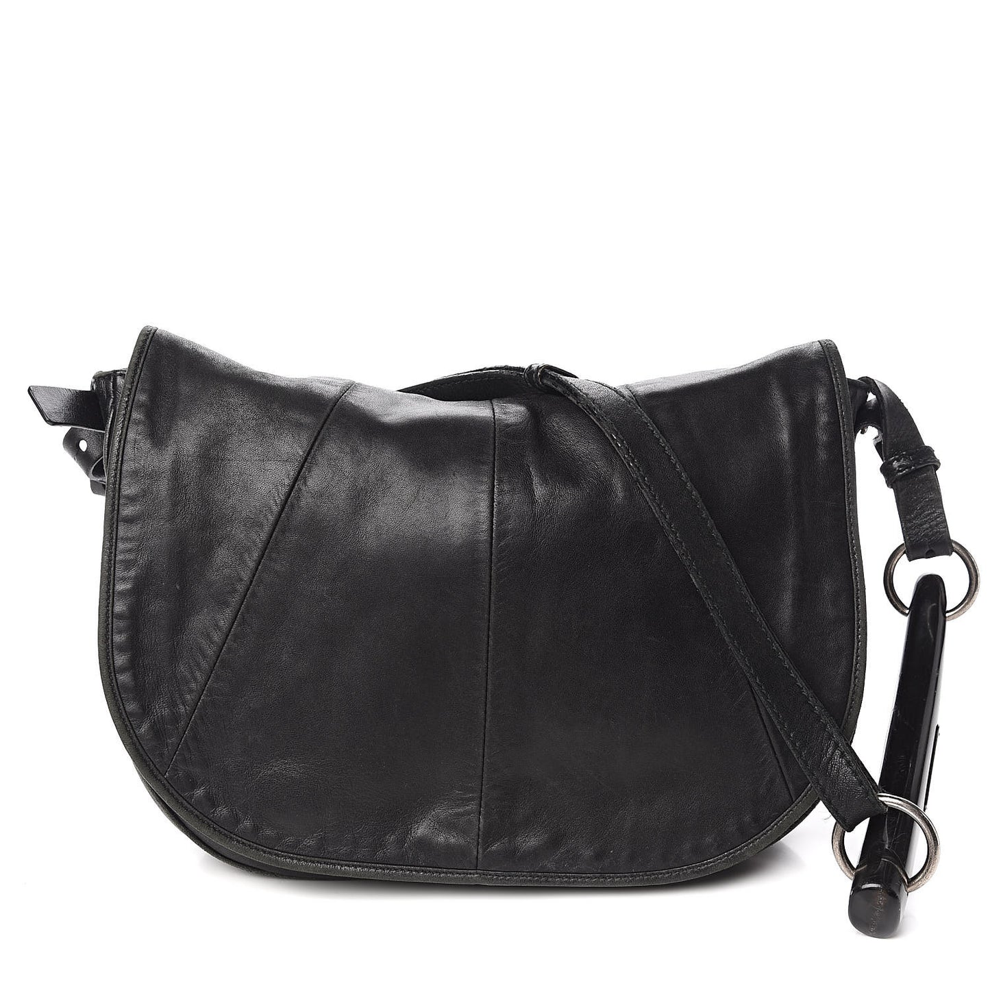 Lambskin Horn Messenger Bag Black