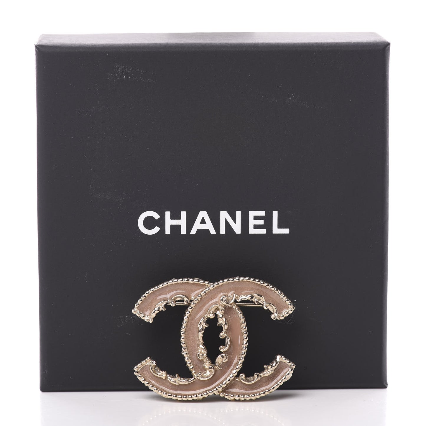 Enamel CC Baroque Brooch Beige Gold