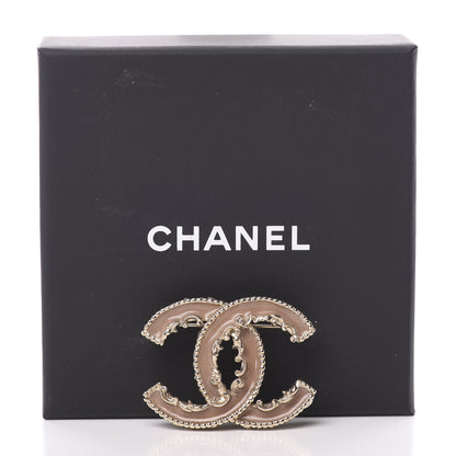 Chanel Enamel CC Baroque Brooch Beige Gold 4 of 4