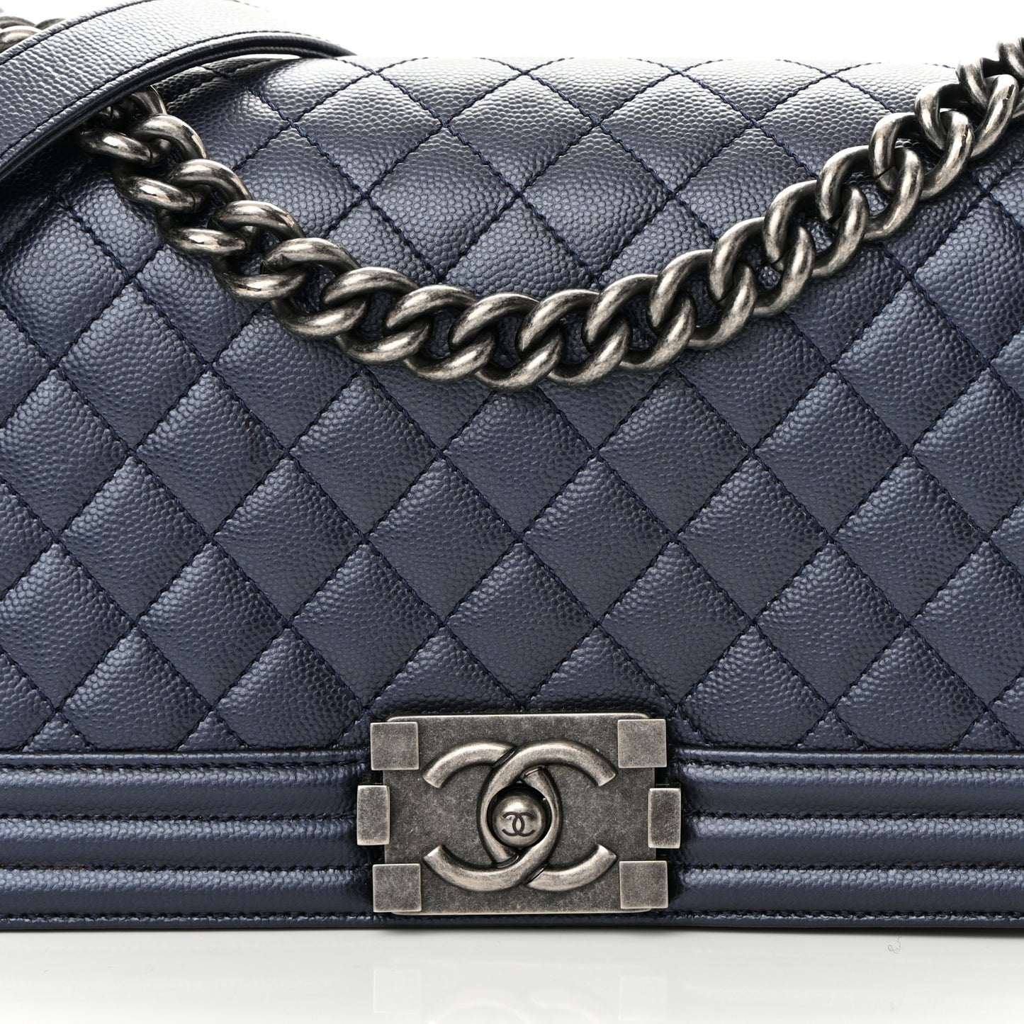 Metallic Caviar Quilted Medium Boy Flap Navy