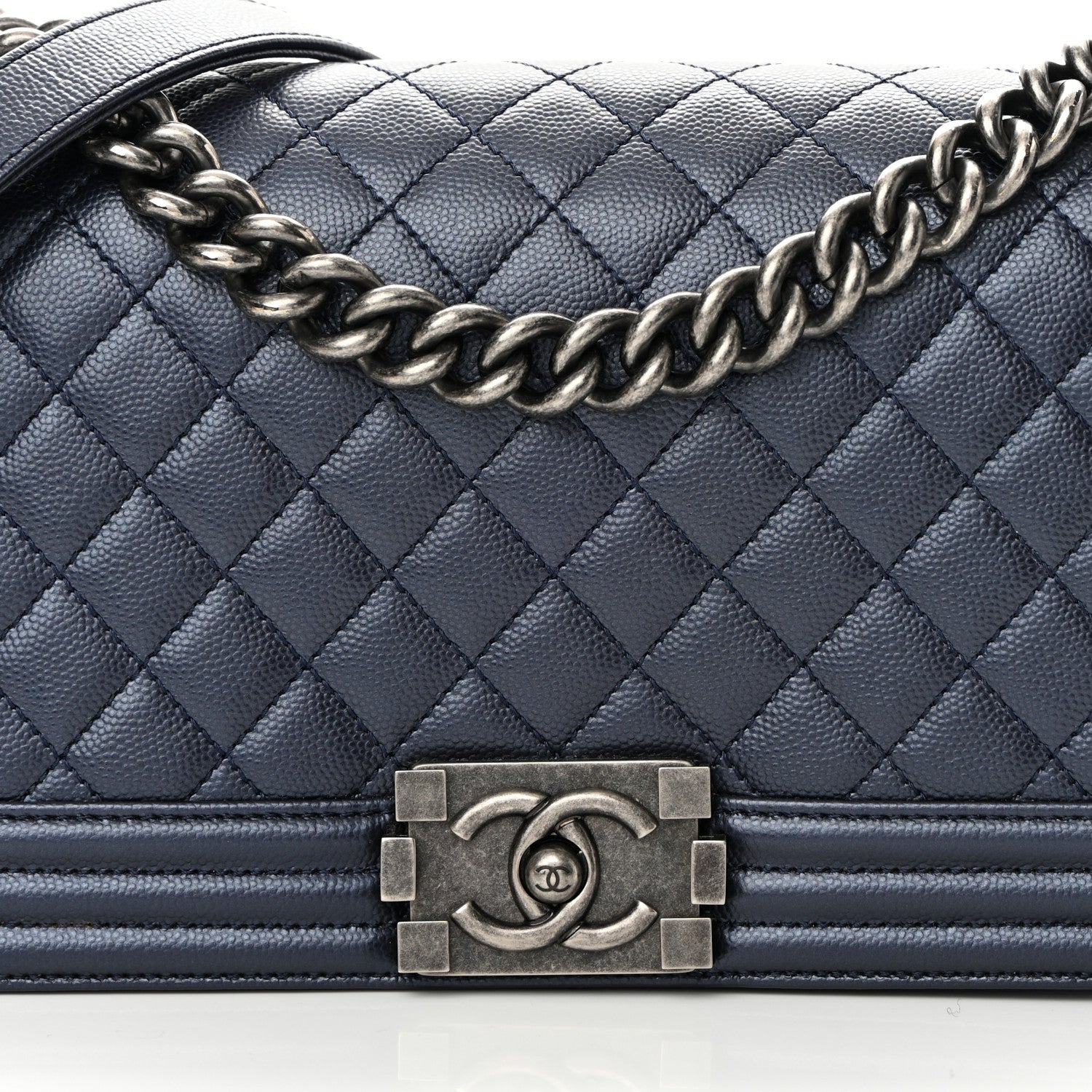 Chanel Metallic Caviar Quilted Medium Boy Flap Navy 8 of 12