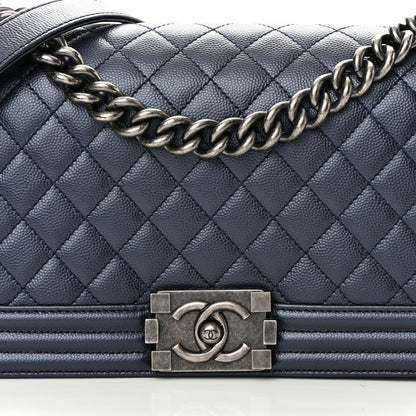 Chanel Metallic Caviar Quilted Medium Boy Flap Navy 8 of 12