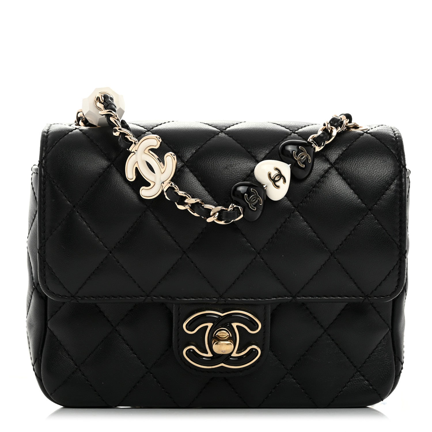 Chanel Lambskin Resin Quilted Mini Heart Square Flap Black 1 of 10