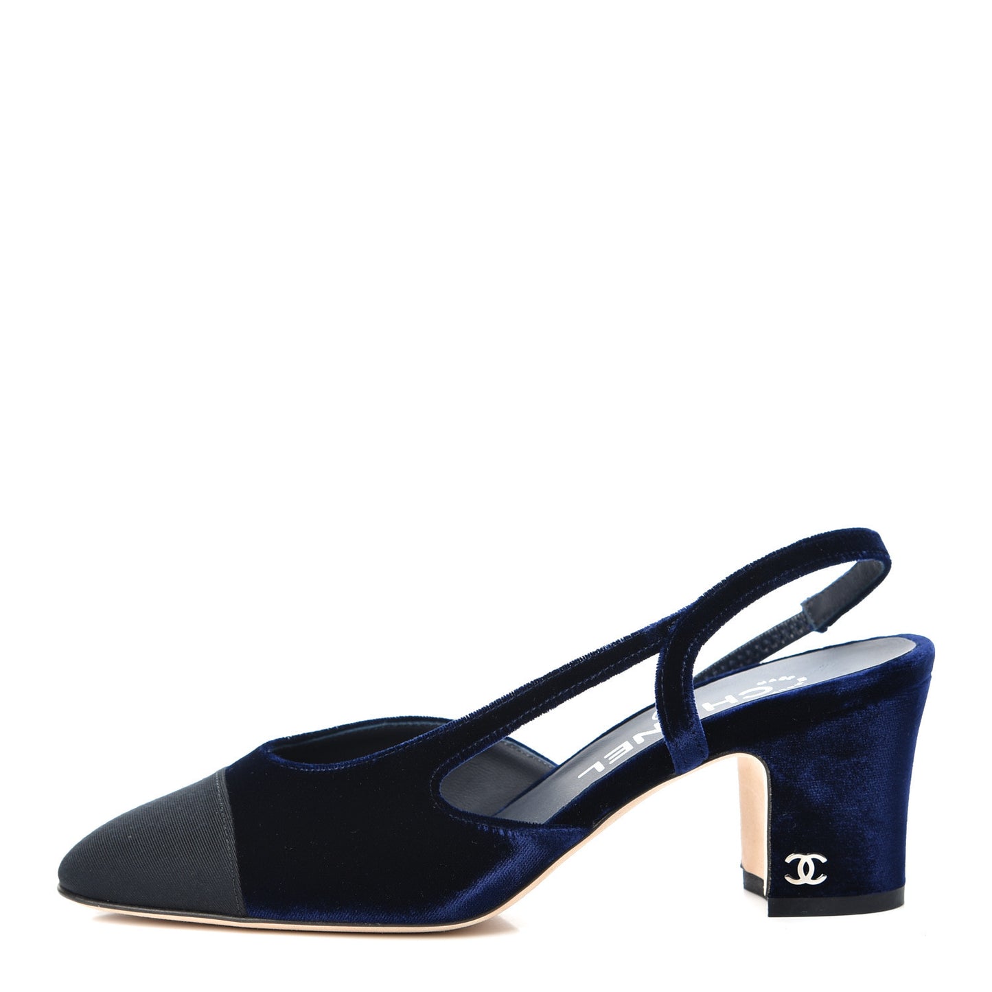 Velvet Grosgrain Cap Toe CC Slingback Pumps 35.5 Blue Black