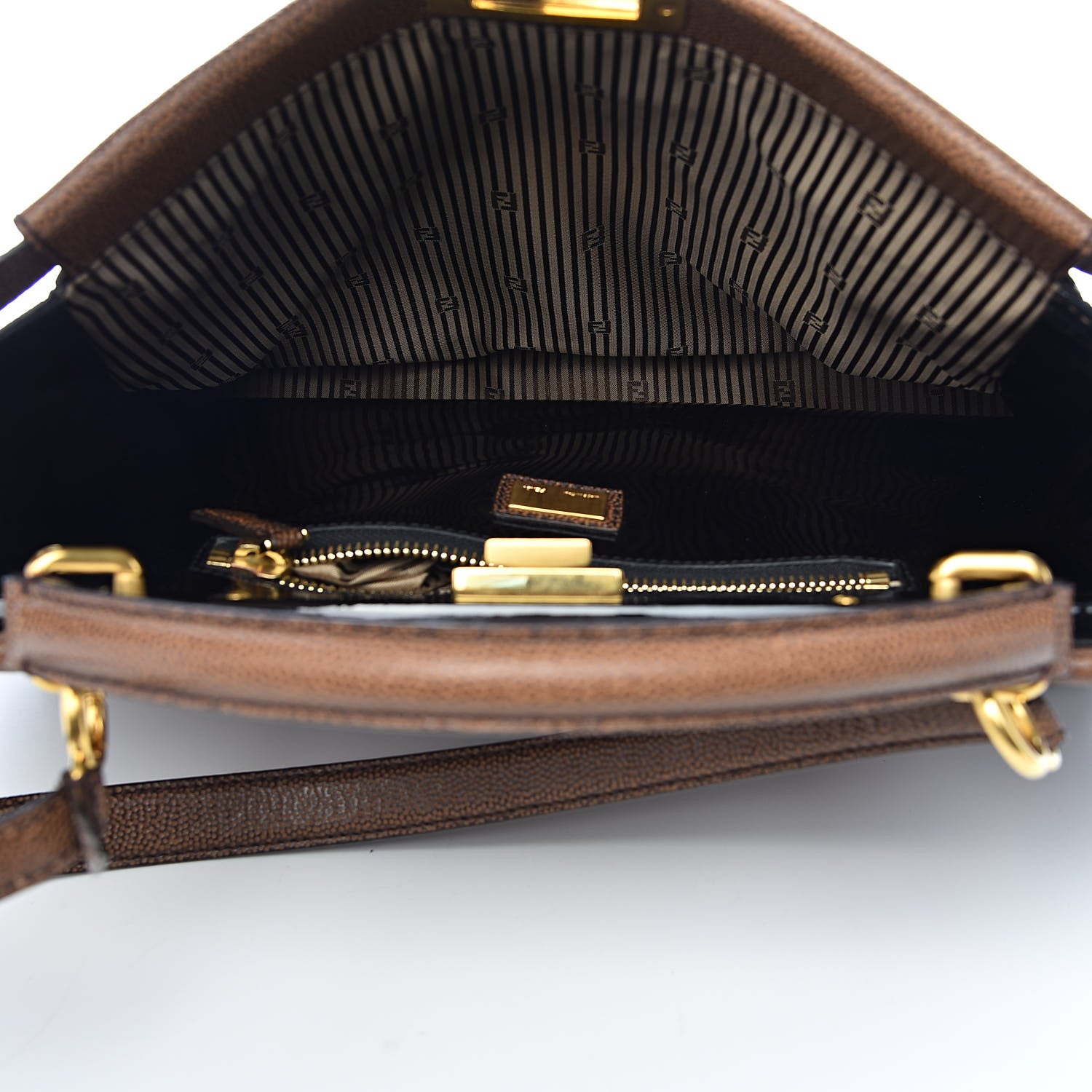 Fendi Patent Large Peekaboo Iconic Satchel Brown 5 of 14