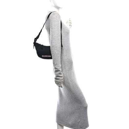 Balenciaga Recycled Sport Nylon Logo Embroidered Wheel Sling Bag Black Pink 2 of 13