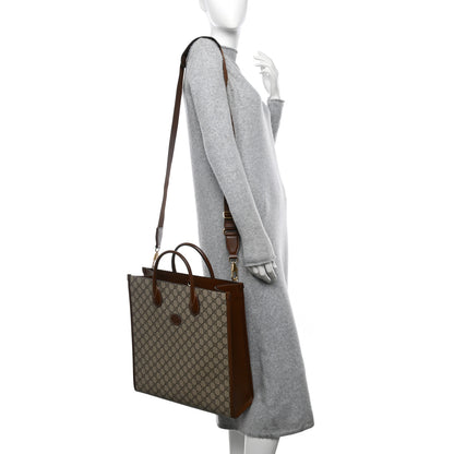 Gucci GG Supreme Monogram Textured Dollar Calfskin Medium Retro Interlocking G Vertical Tote Bag Beige Ebony Brown Sugar 2 of 10