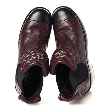 Chanel Lambskin Quilted Cap Toe CC Turnlock Booties 41 Burgundy Black 2 of 8
