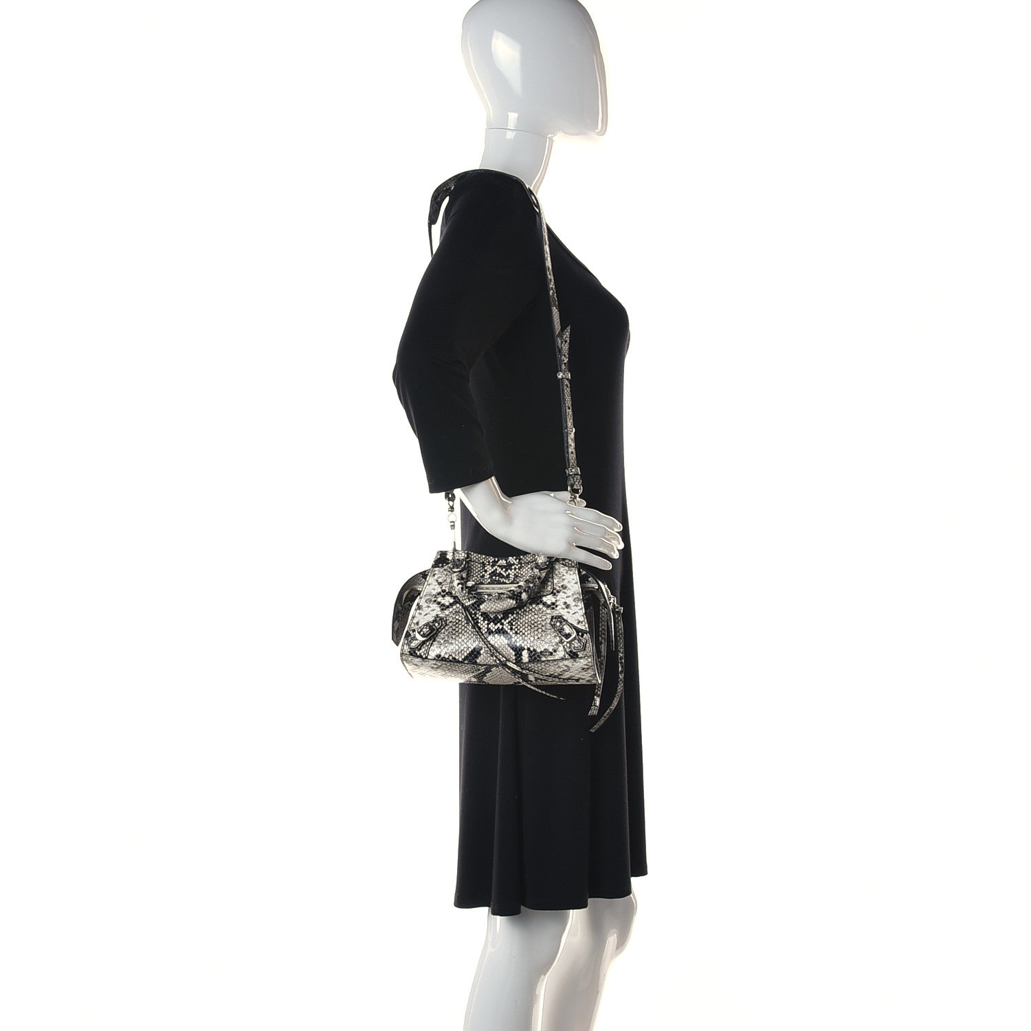 Balenciaga Grained Calfskin Snake Effect Neo Classic Silver Hardware Mini City Black White 2 of 8