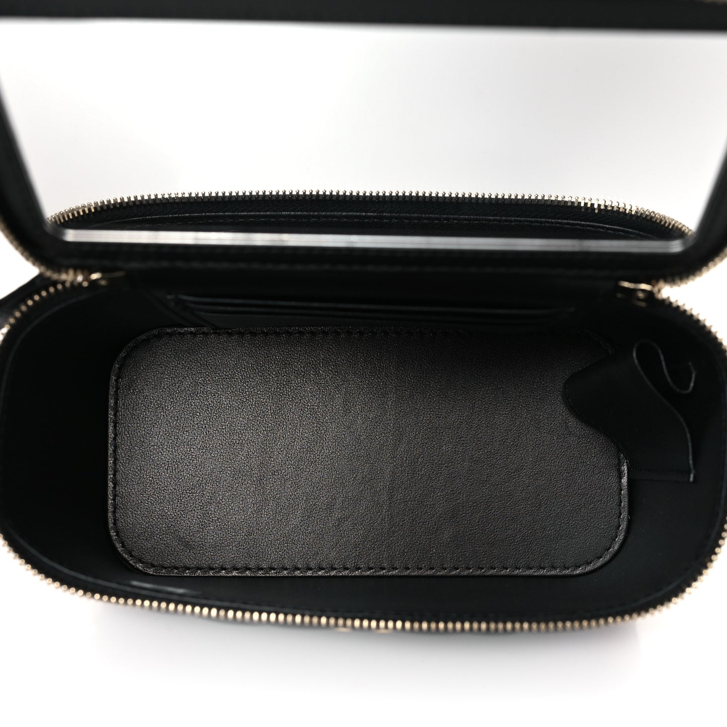 Lambskin Quilted Metal Small Top Handle Vanity Case With Chain Black