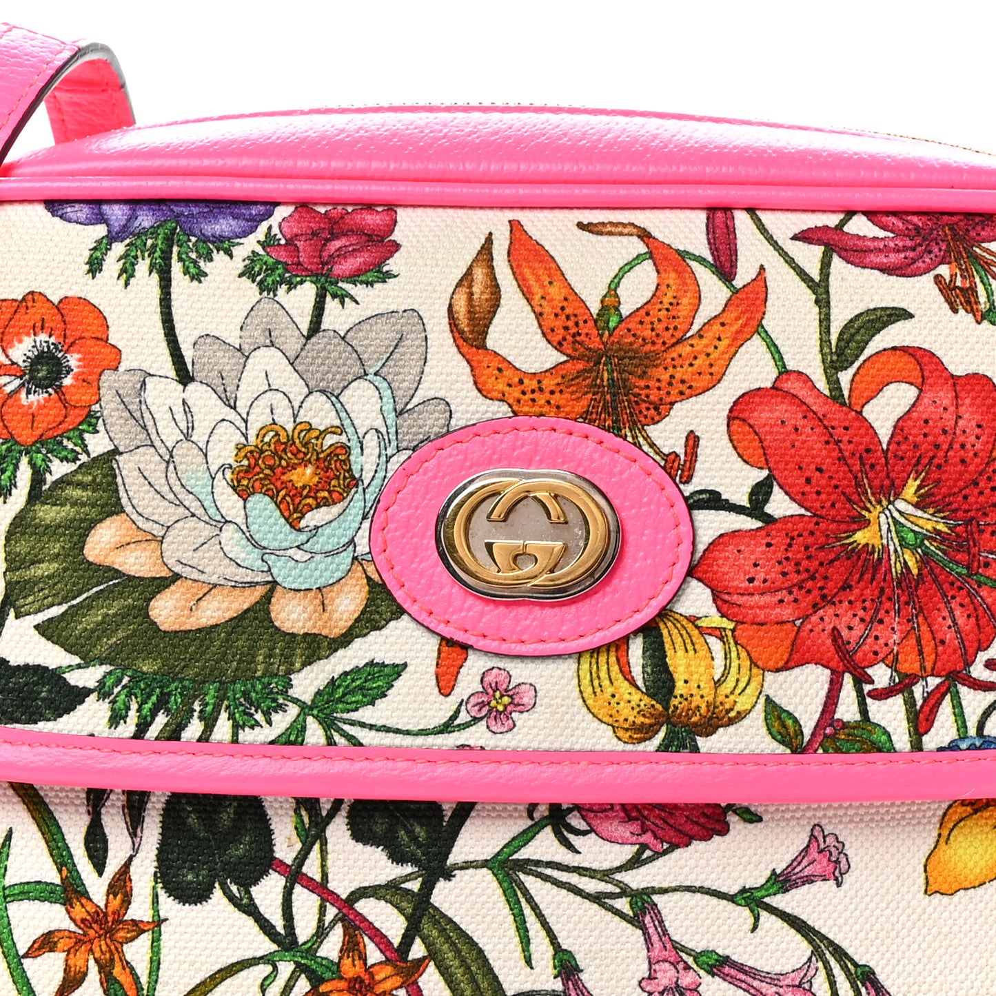Canvas Flora Floral Shoulder Bag White Fuchsia Fluo